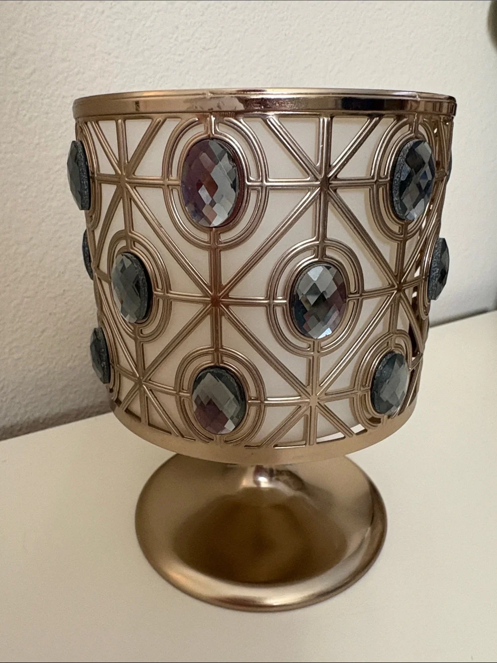 Bath & Body Works brass-gold candle holder with stunning crystal accents!
